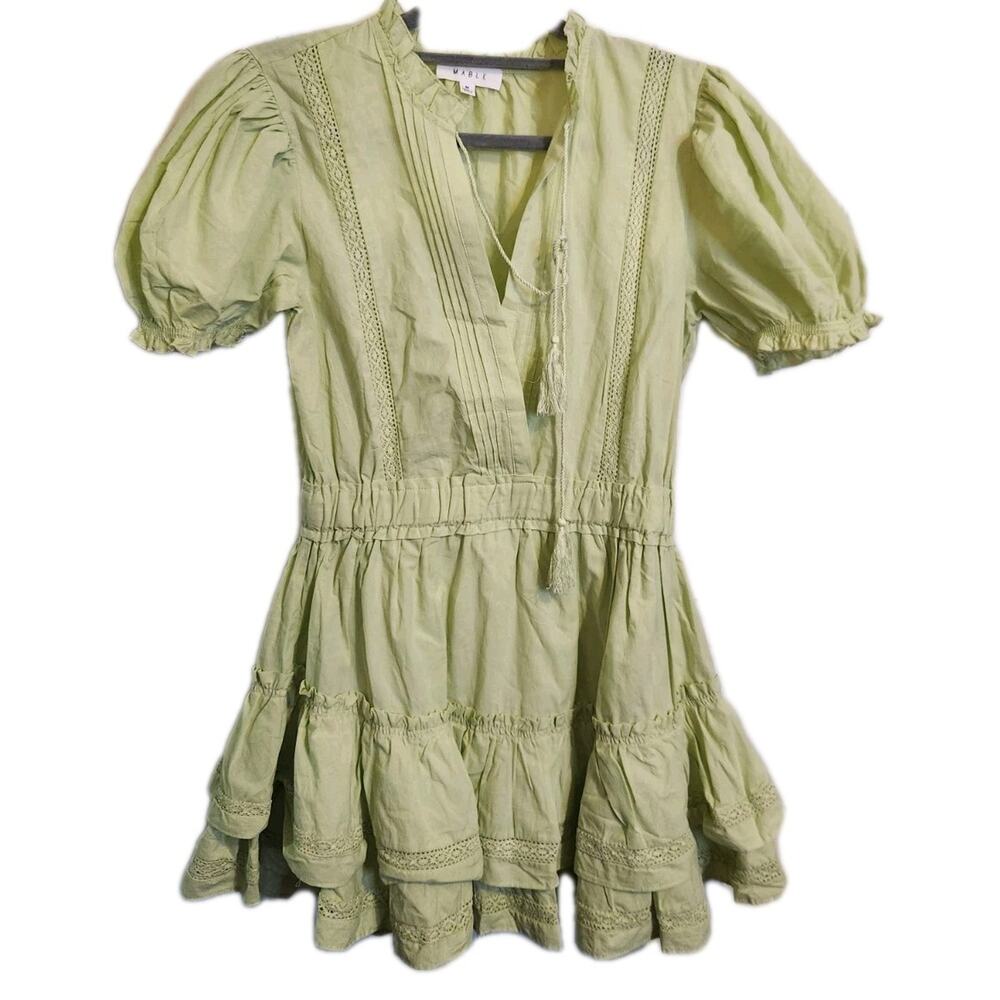 Anthropologie Mable Womens Faith Eyelet Mini Dress M Tiered Ruffle Romantic NWT